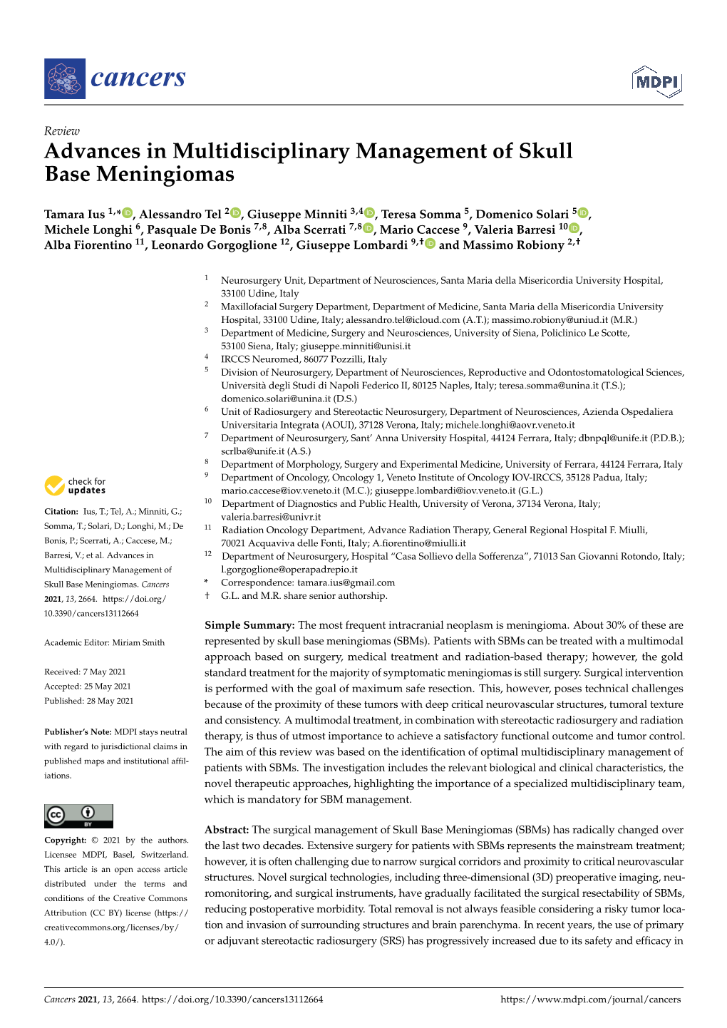 Advances in Multidisciplinary Management of Skull Base Meningiomas