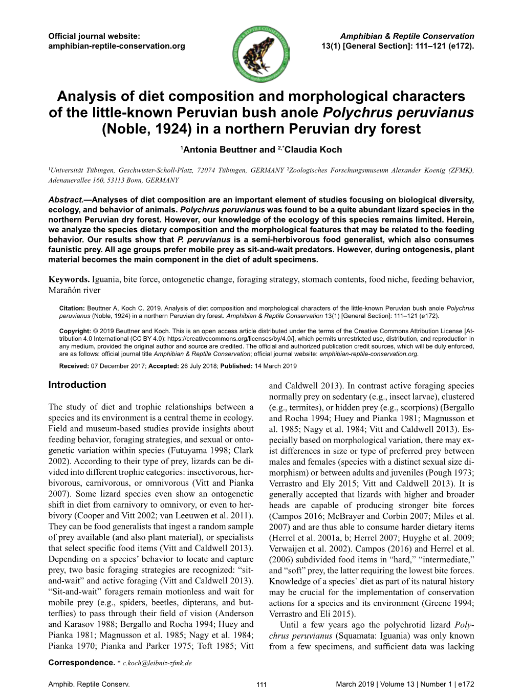 Analysis of Diet Composition and Morphological Characters of The