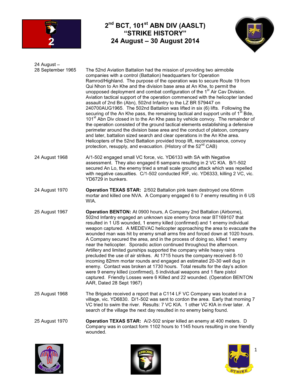 2 BCT, 101 ABN DIV (AASLT) “STRIKE HISTORY” 24 August