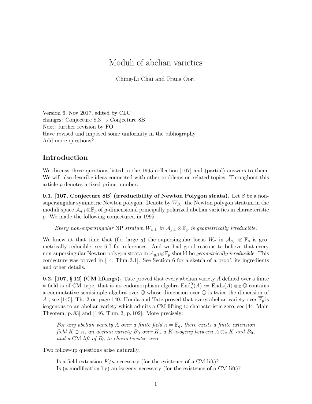 Moduli of Abelian Varieties