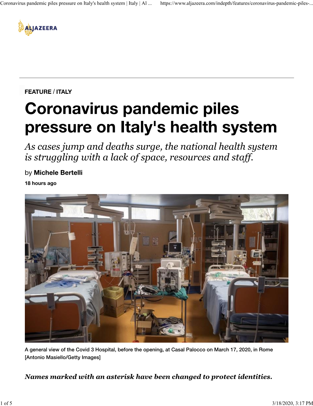 Coronavirus Pandemic Piles Pressure on Italy's Health System | Italy | Al
