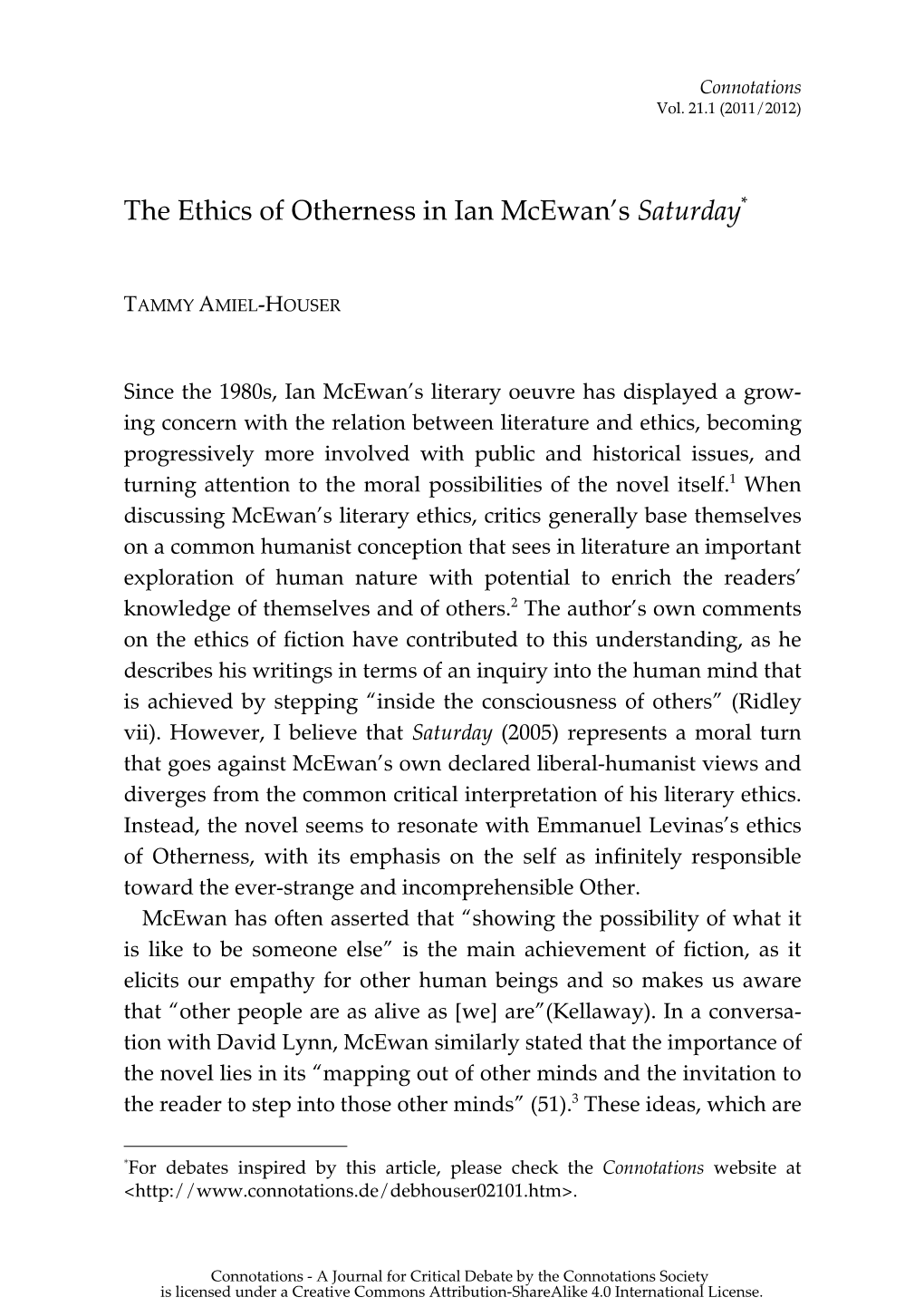 The Ethics of Otherness in Ian Mcewan's Saturday