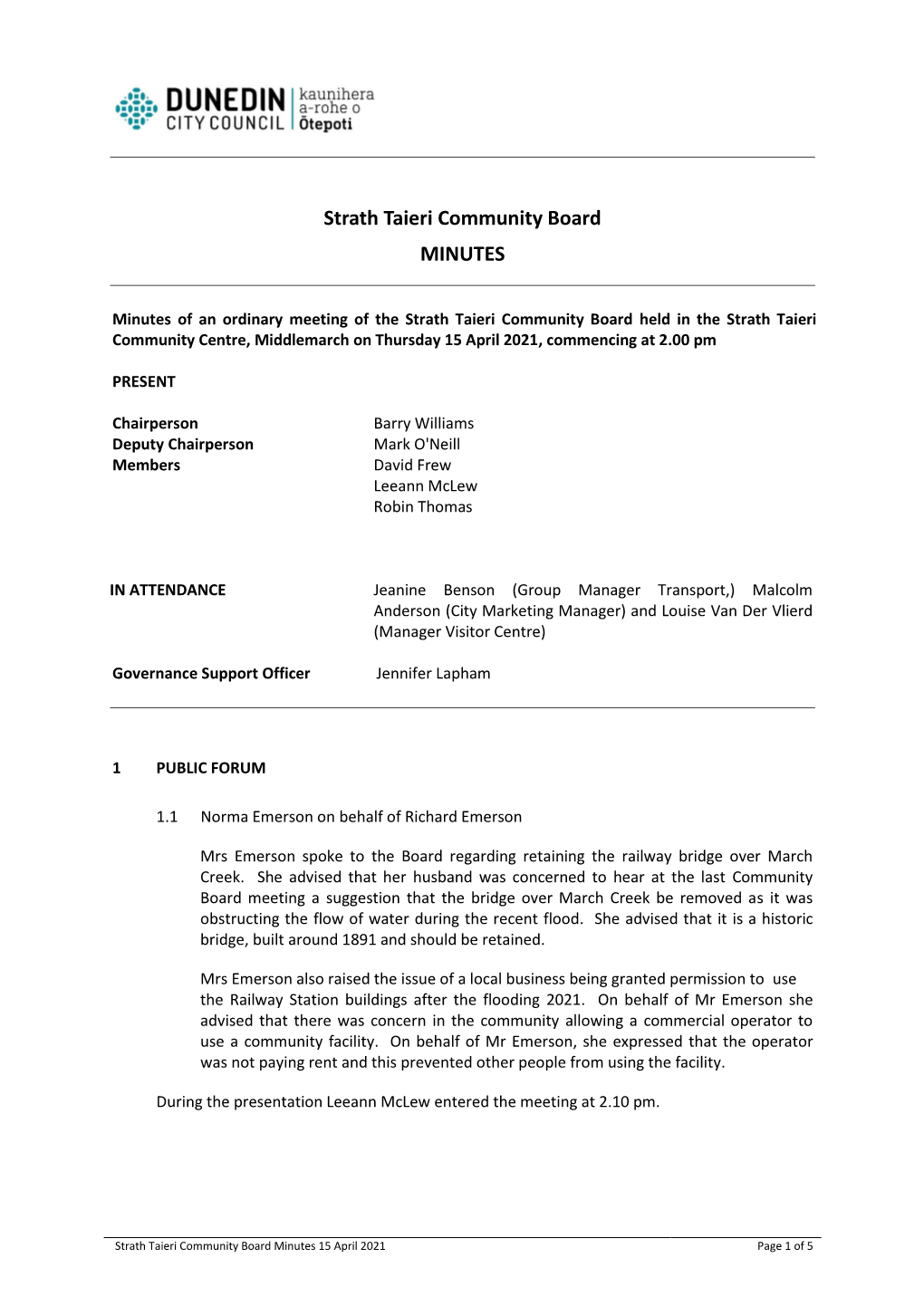 Minutes of Strath Taieri Community Board