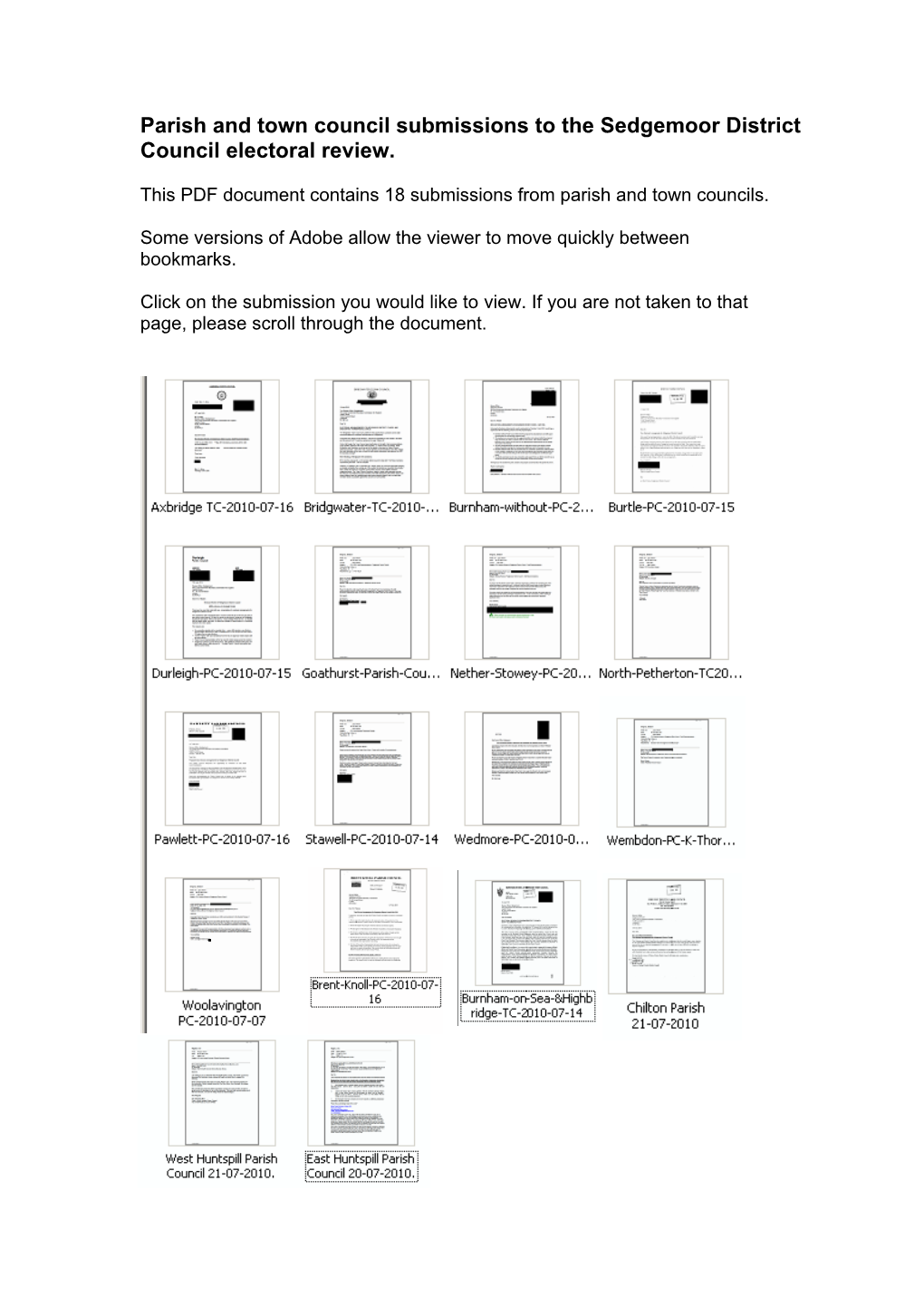 Parish and Town Council Submissions to the Sedgemoor District Council Electoral Review