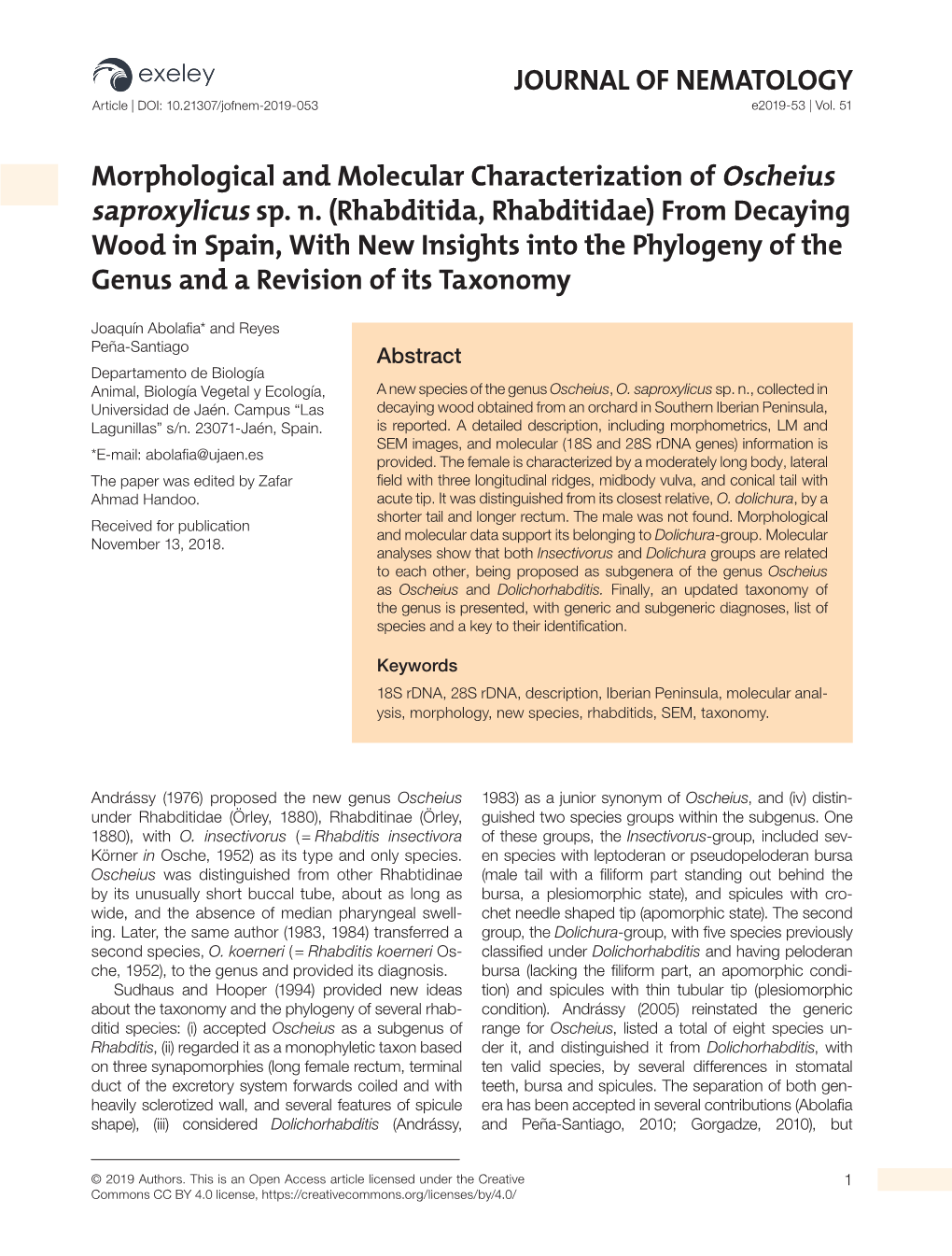 JOURNAL of NEMATOLOGY Article | DOI: 10.21307/Jofnem-2019-053 E2019-53 | Vol