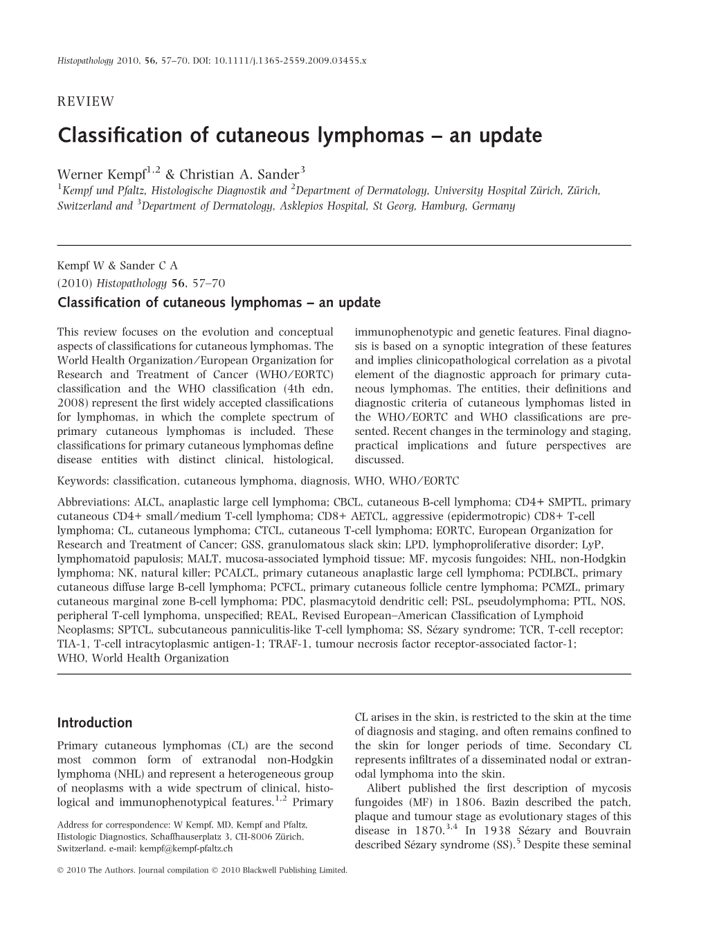 Classification of Cutaneous Lymphomas