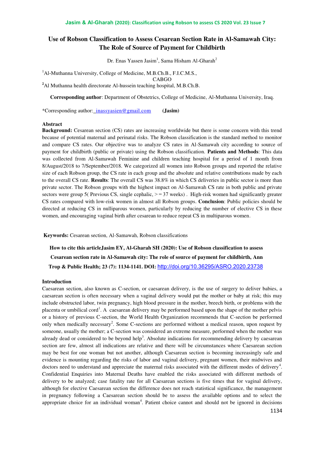 Use of Robson Classification to Assess Cesarean Section Rate in Al-Samawah City: the Role of Source of Payment for Childbirth