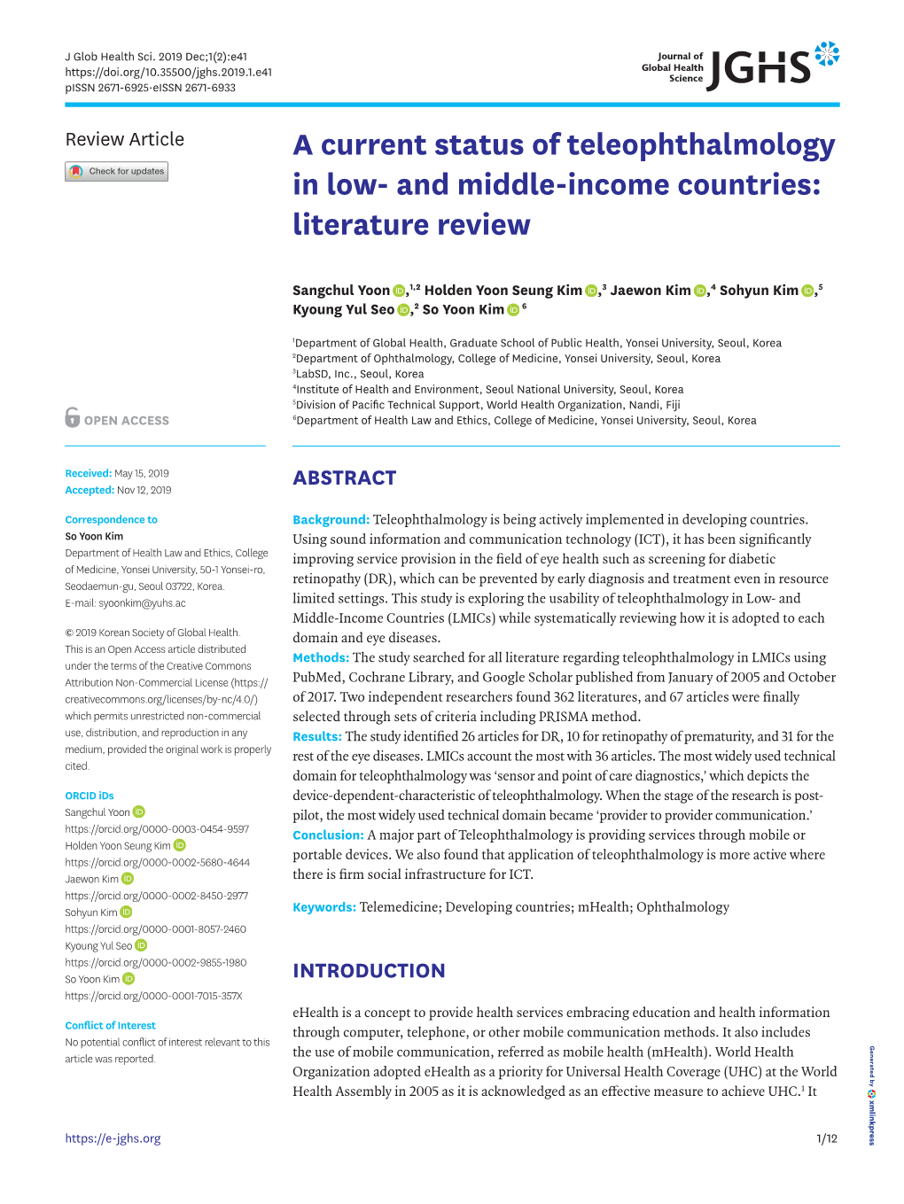 A Current Status of Teleophthalmology in Low- and Middle-Income Countries: Literature Review