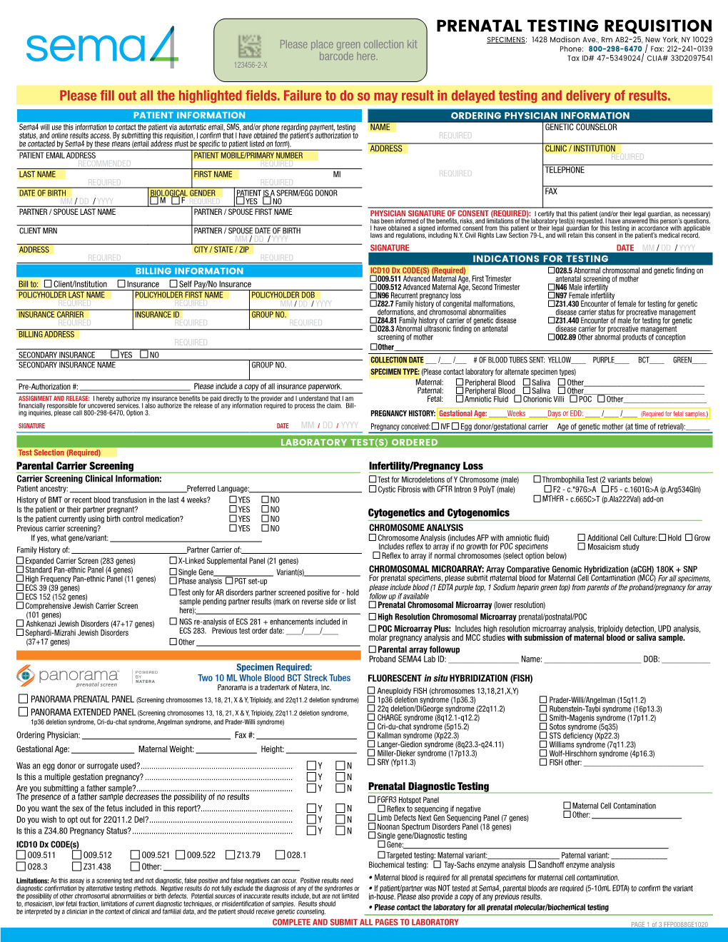 Prenatal Testing Requisition