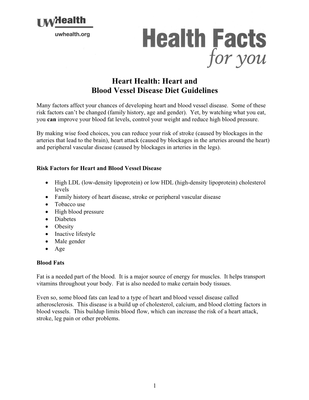 Heart and Blood Vessel Disease Diet Guidelines