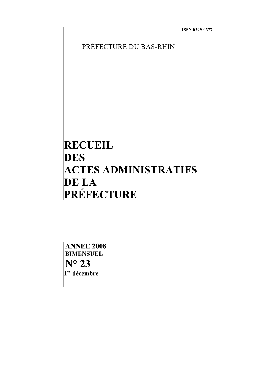 Recueil N° 23 Du 1Er Décembre 2008