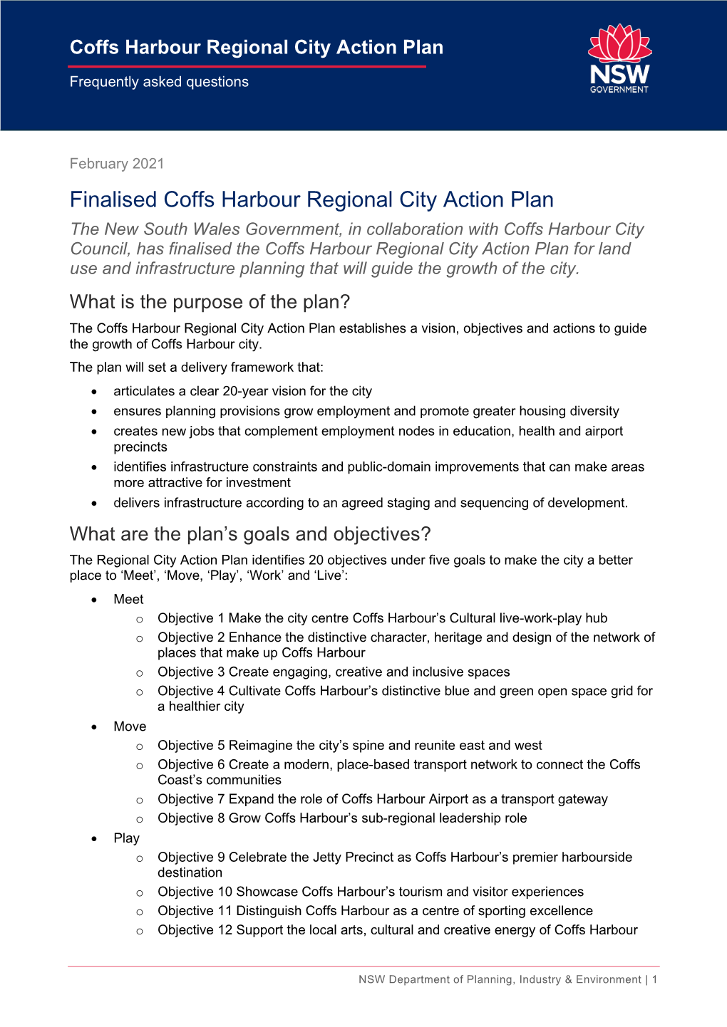 Coffs Harbour Regional City Action Plan—Frequently Asked Questions
