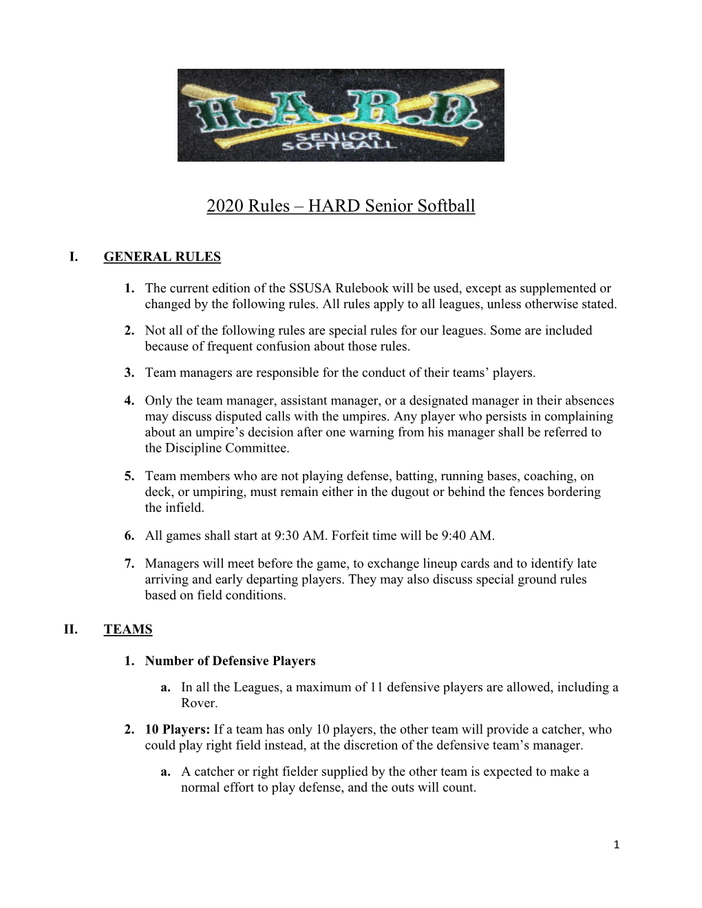 2020 Rules – HARD Senior Softball