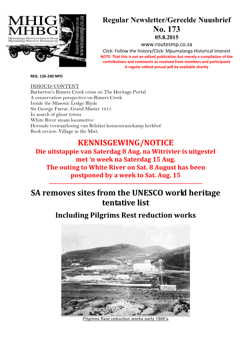 KENNISGEWING/NOTICE SA Removes Sites from the UNESCO