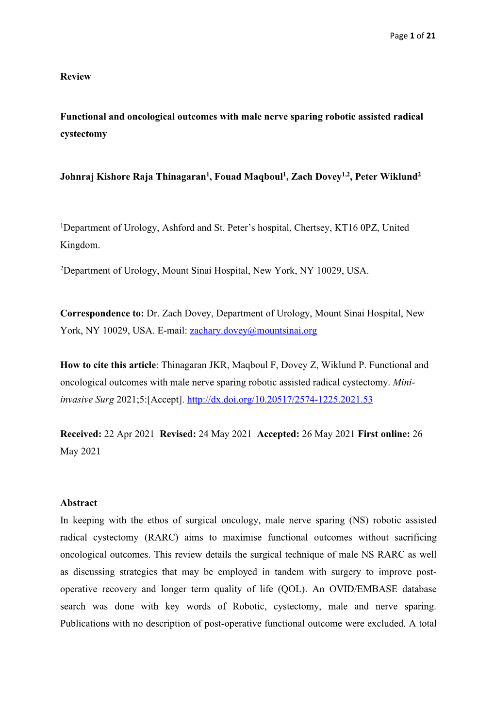 Review Functional and Oncological Outcomes with Male Nerve Sparing