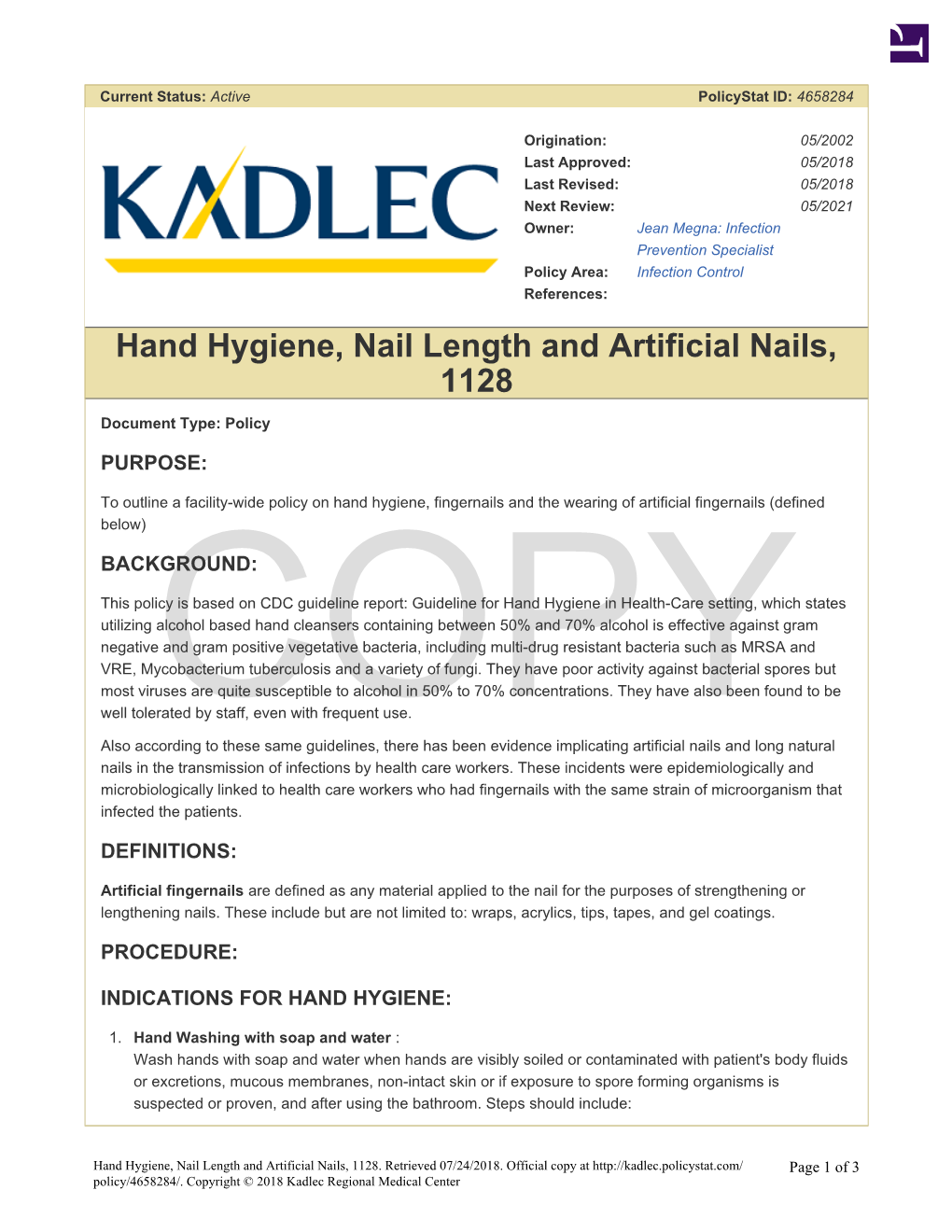 Hand Hygiene, Nail Length, and Artificial Nails, 1128