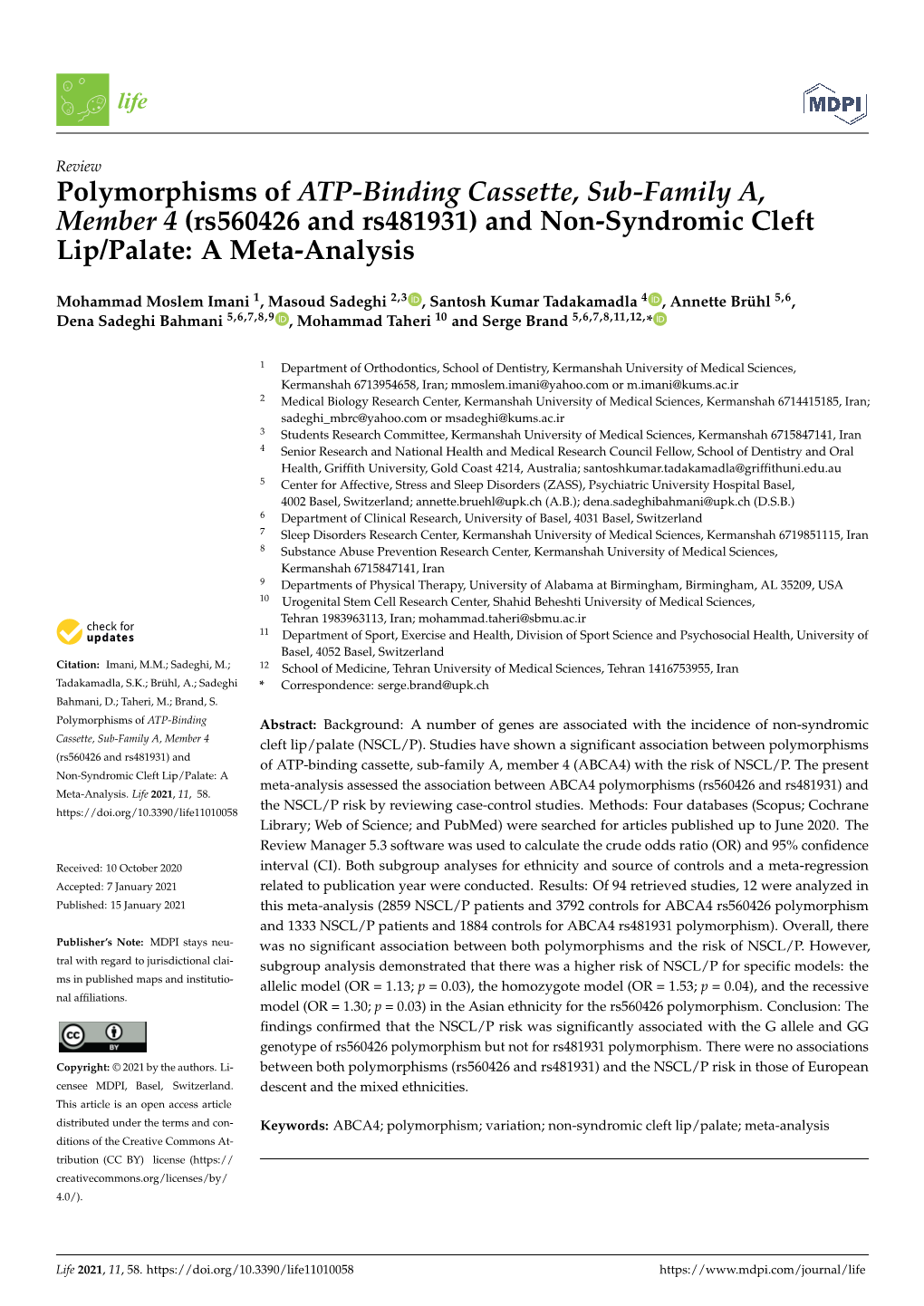 Polymorphisms of ATP-Binding Cassette, Sub-Family A, Member 4 (Rs560426 and Rs481931) and Non-Syndromic Cleft Lip/Palate: a Meta-Analysis