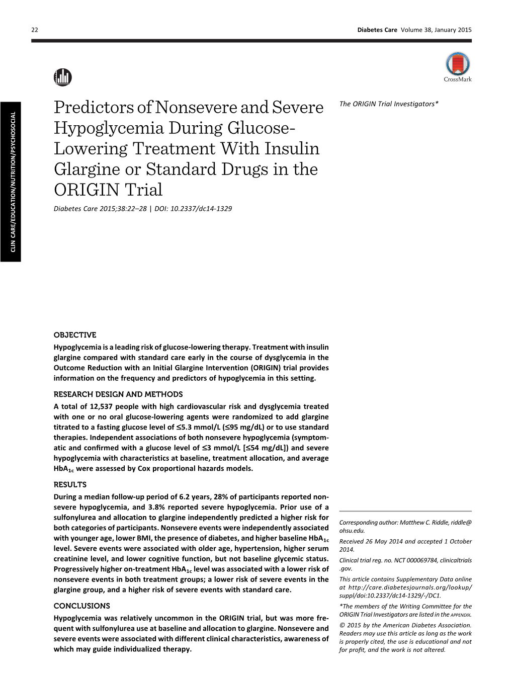 Predictors of Nonsevere and Severe Hypoglycemia