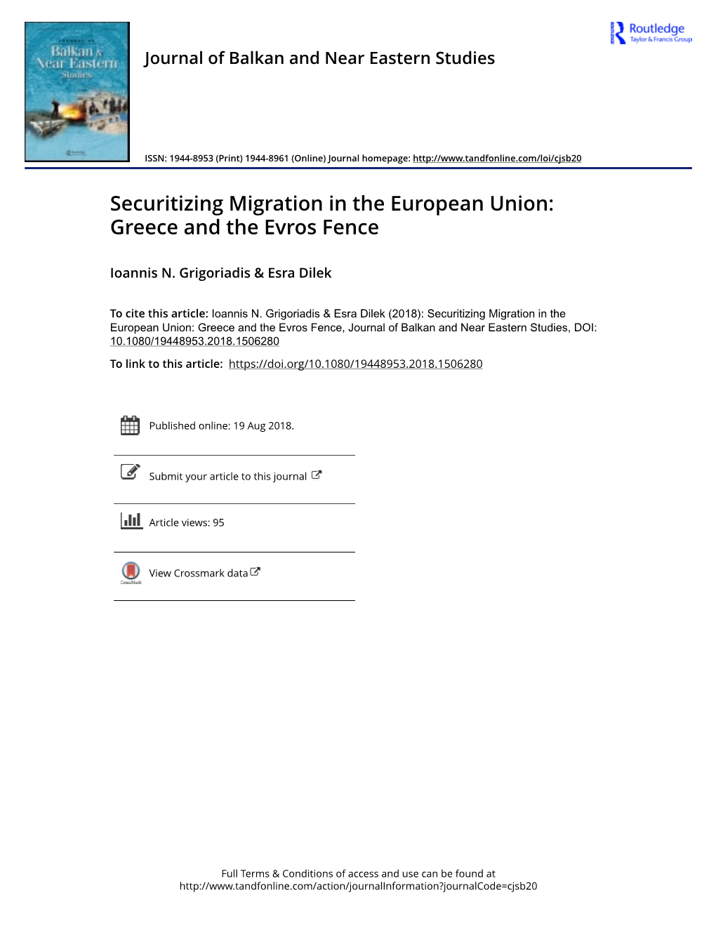 Securitizing Migration in the European Union: Greece and the Evros Fence