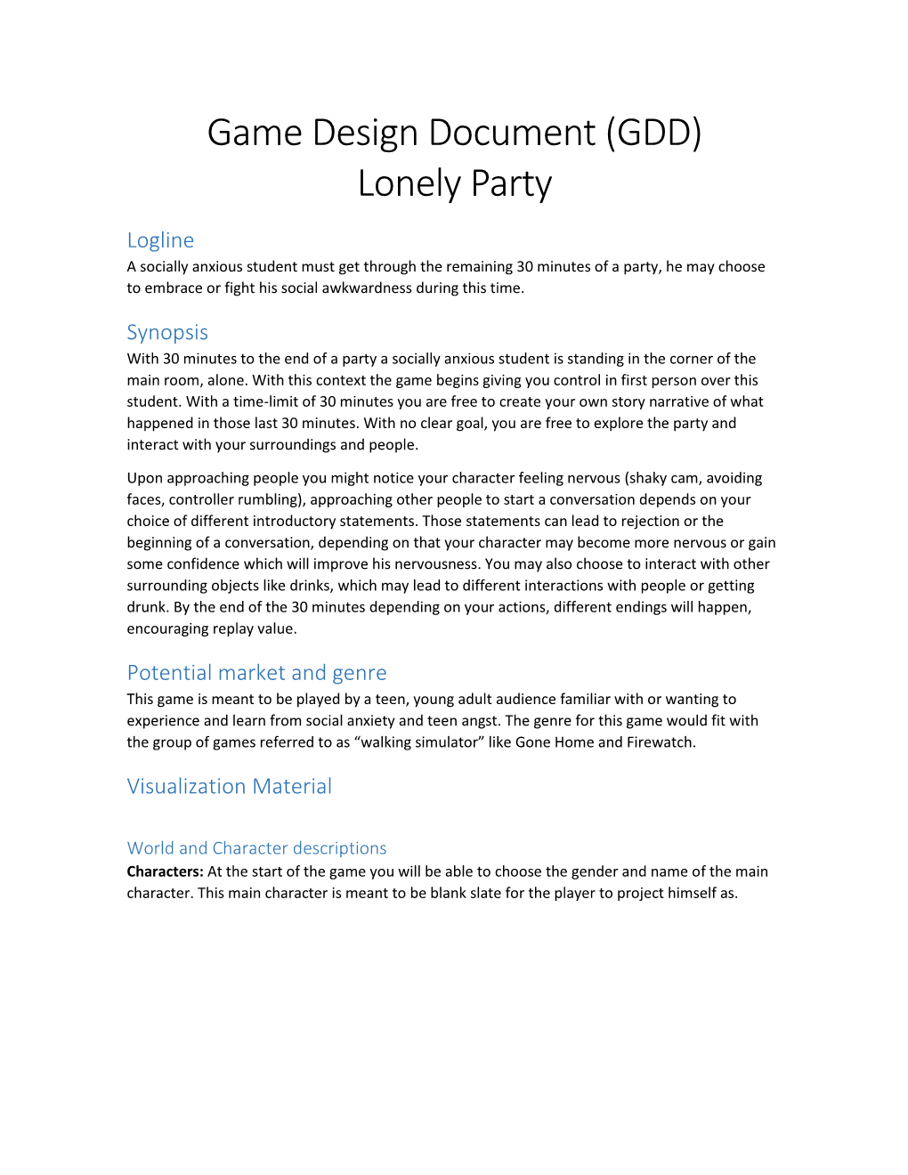 Game Design Document (GDD) Lonely Party
