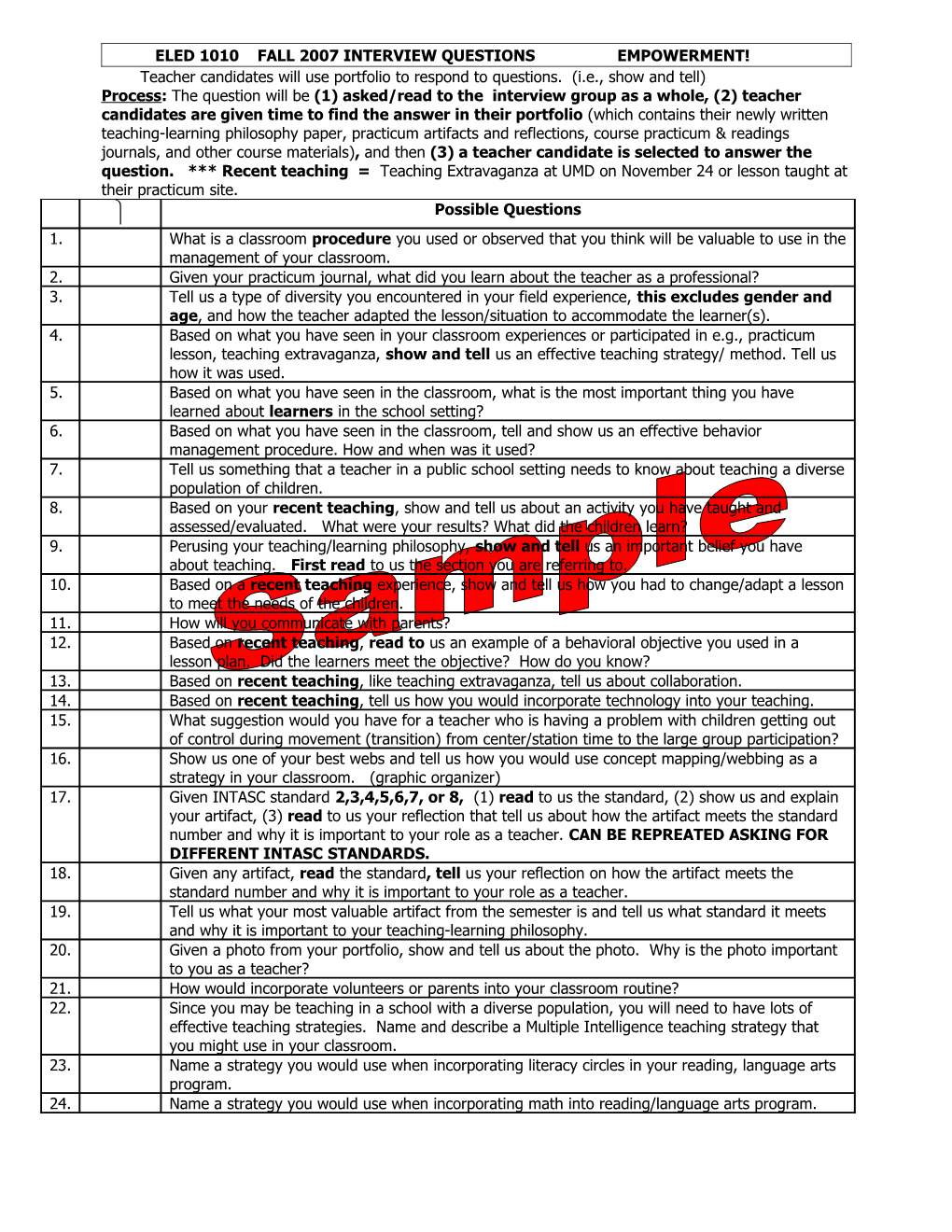 Eled 1010 Spring 2002 Interview Questions