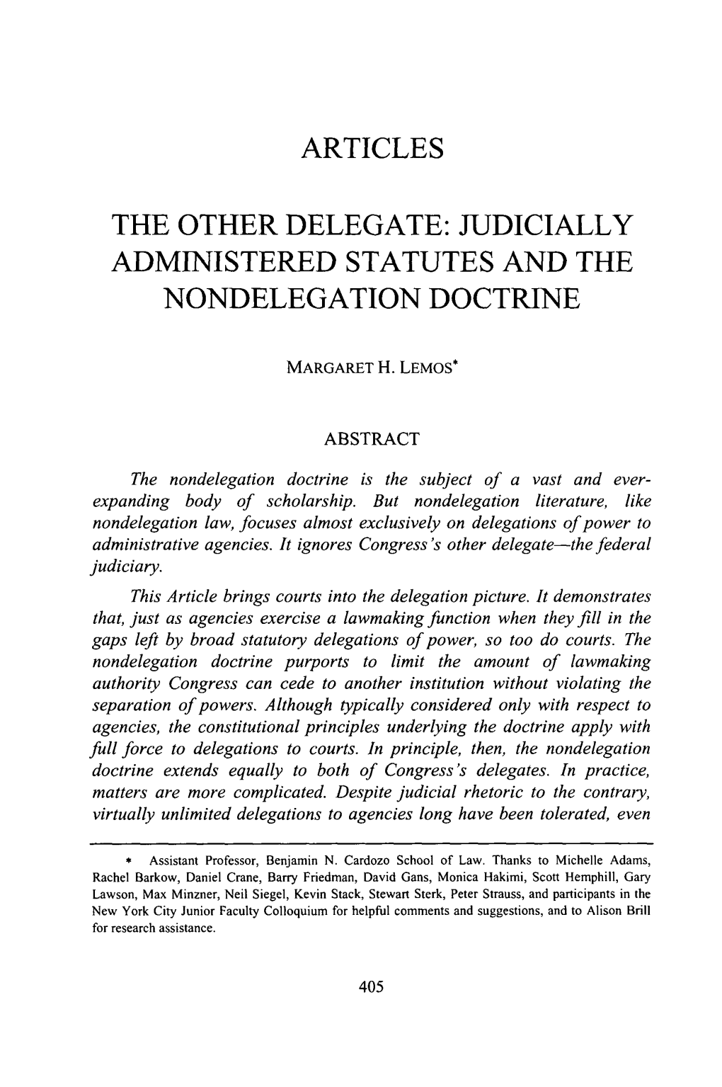 Judicially Administered Statutes and the Nondelegation Doctrine