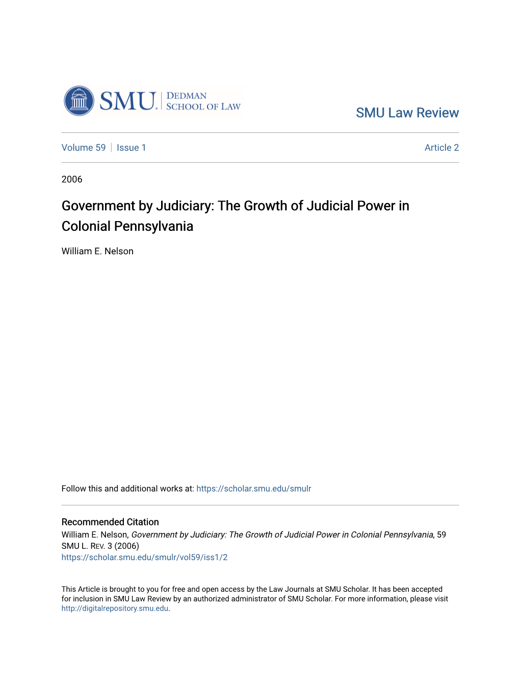 Government by Judiciary: the Growth of Judicial Power in Colonial Pennsylvania