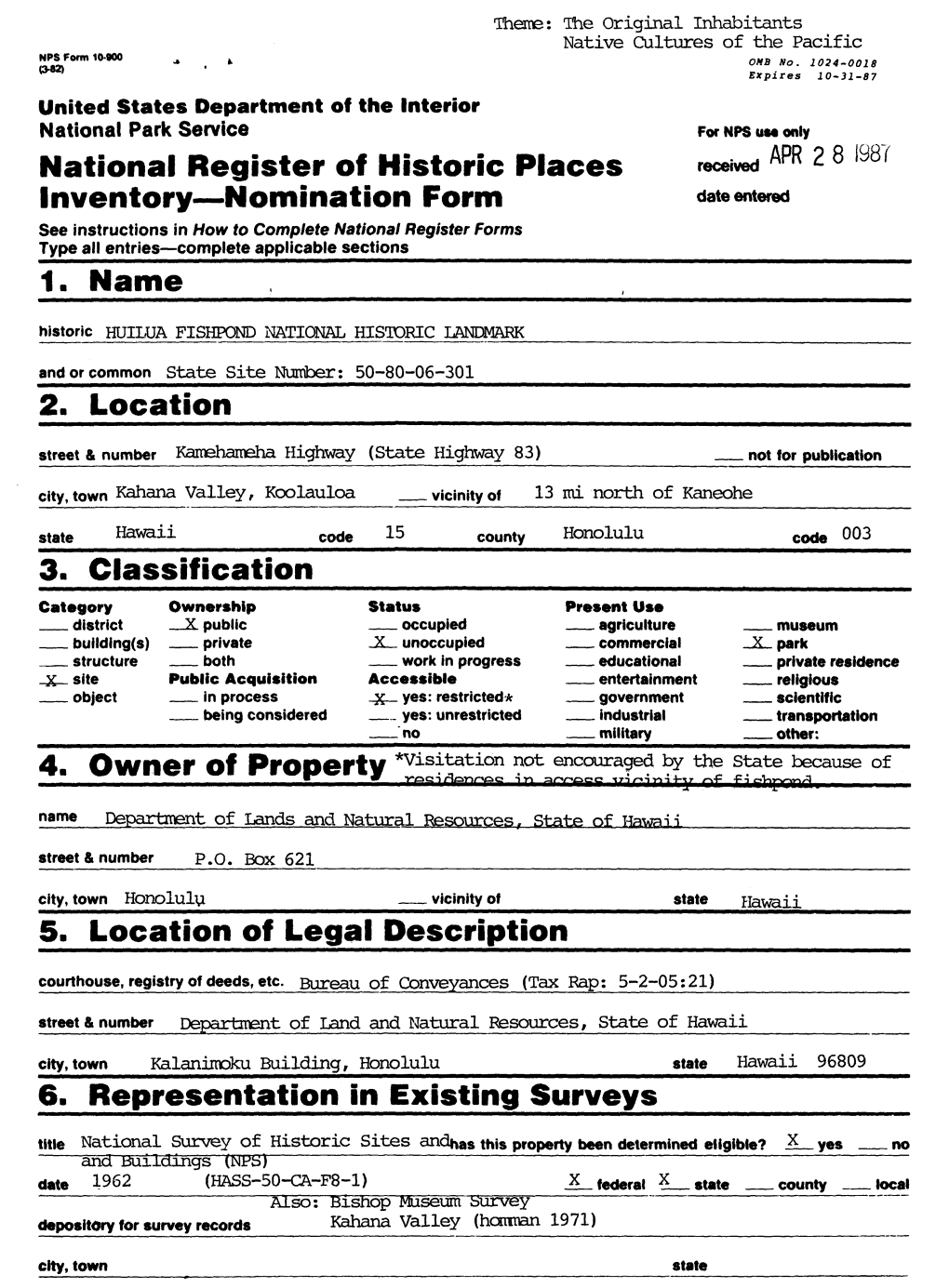 National Register Off Historic Places Inventory—Nomination Form 1