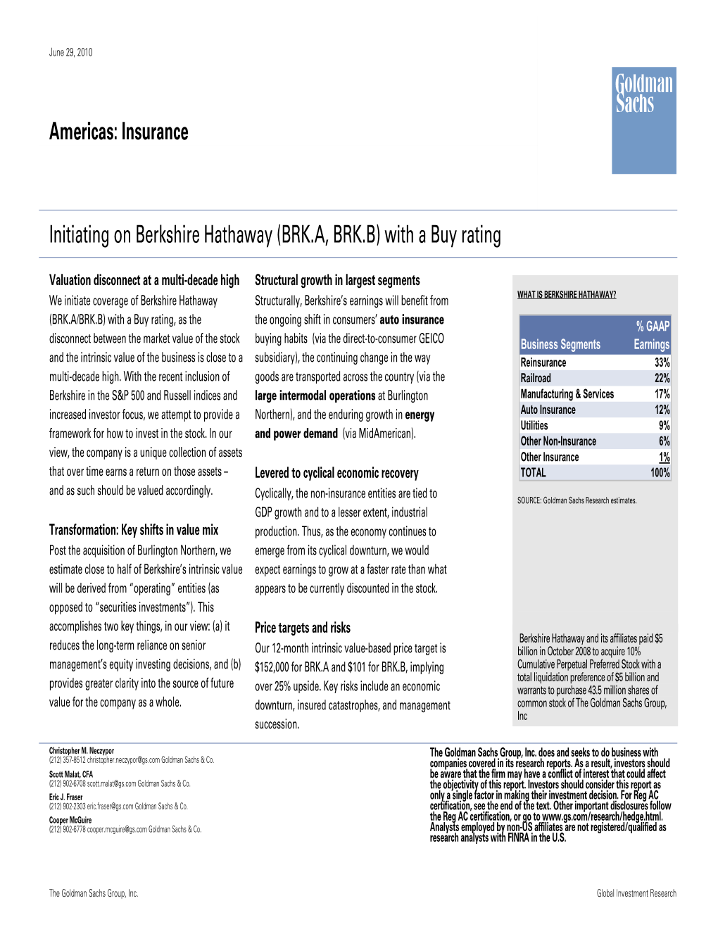 Berkshire Hathaway (BRK.A, BRK.B) with a Buy Rating