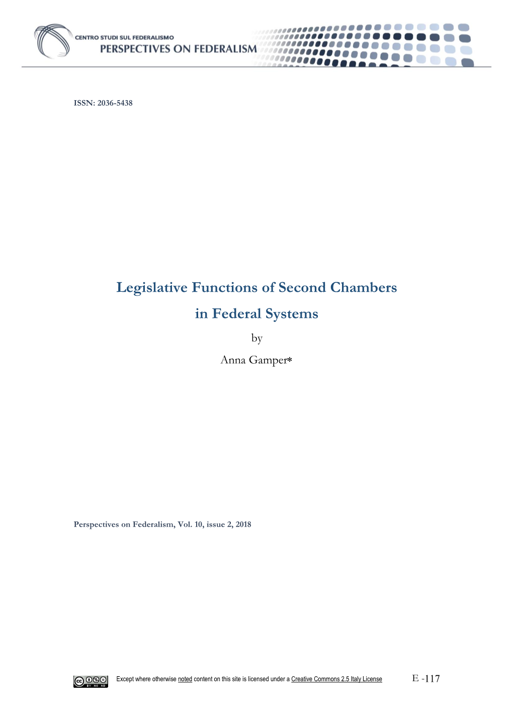 Legislative Functions of Second Chambers in Federal Systems by Anna Gamper