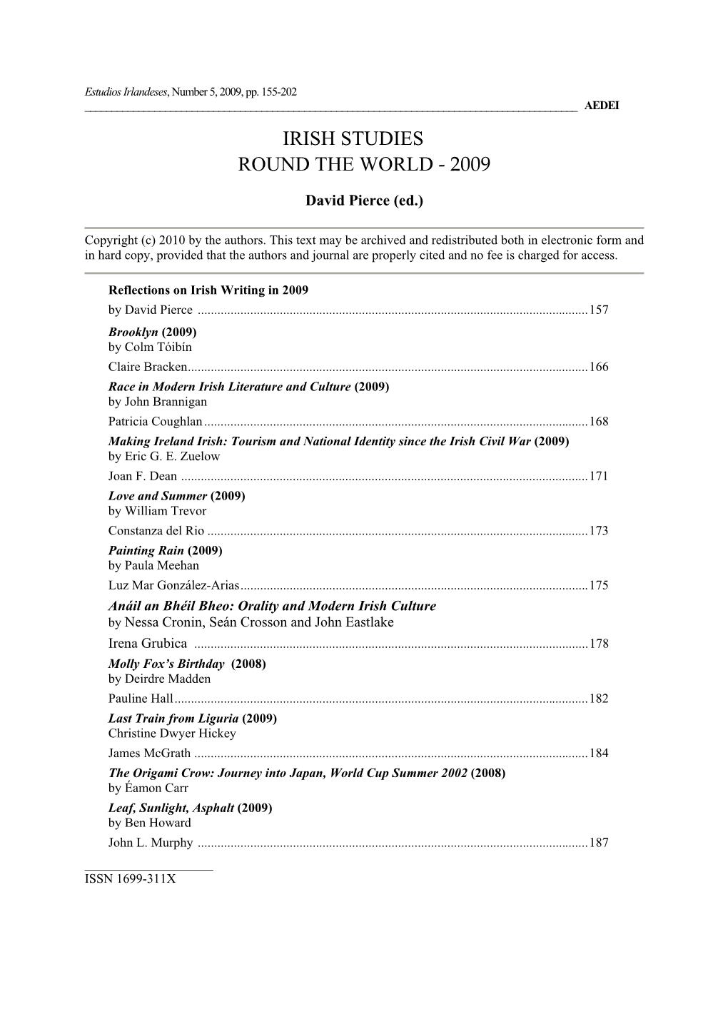 Irish Studies Round the World ‐ 2009