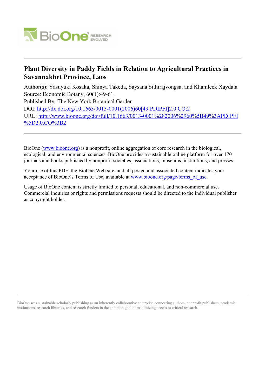 Plant Diversity in Paddy Fields in Relation to Agricultural Practices In