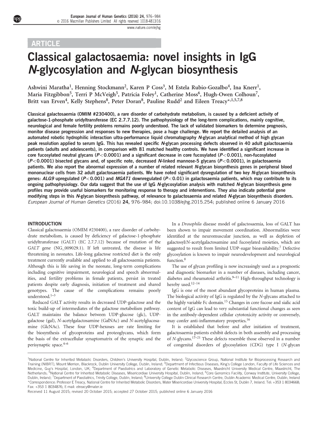 Novel Insights in Igg N-Glycosylation and N-Glycan Biosynthesis