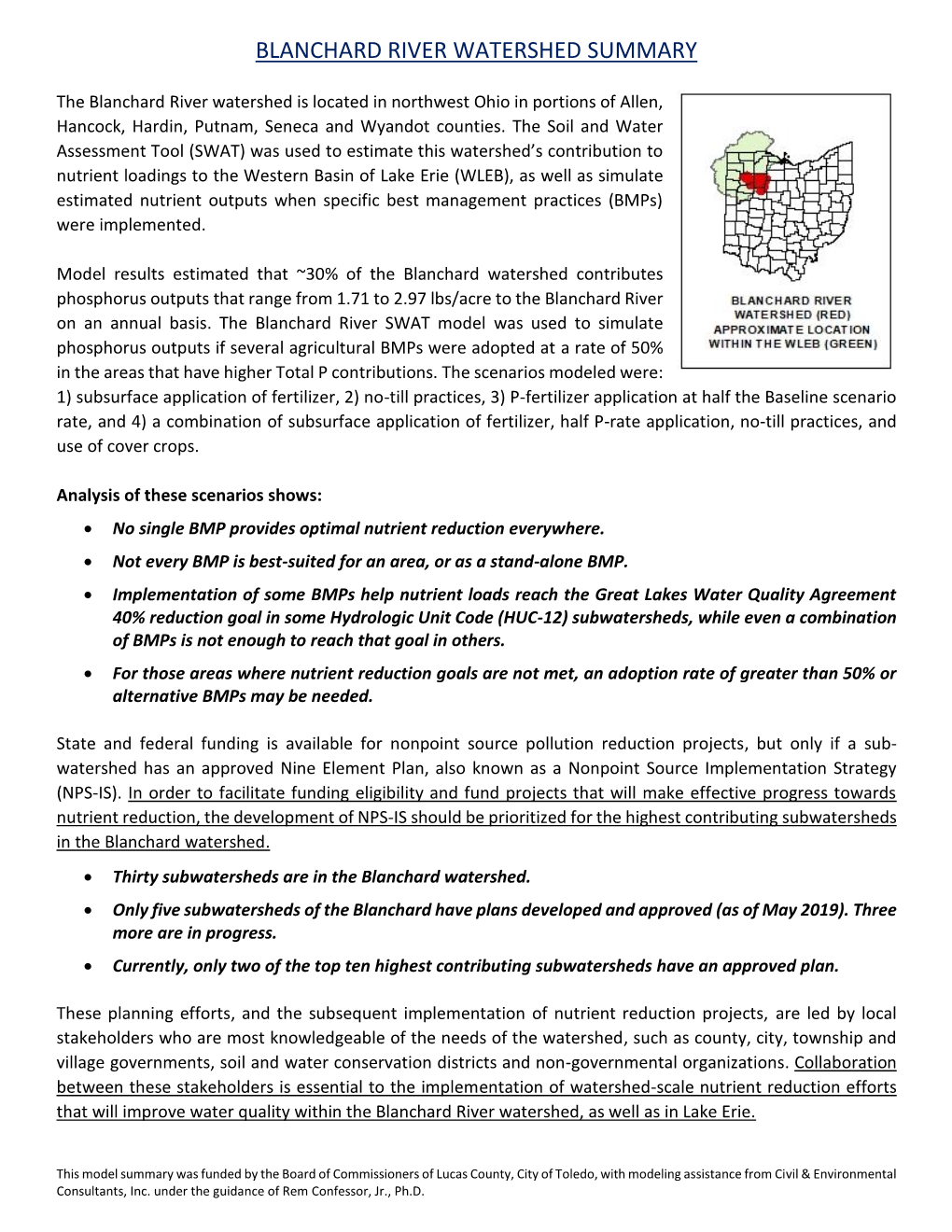 Blanchard River Watershed Summary