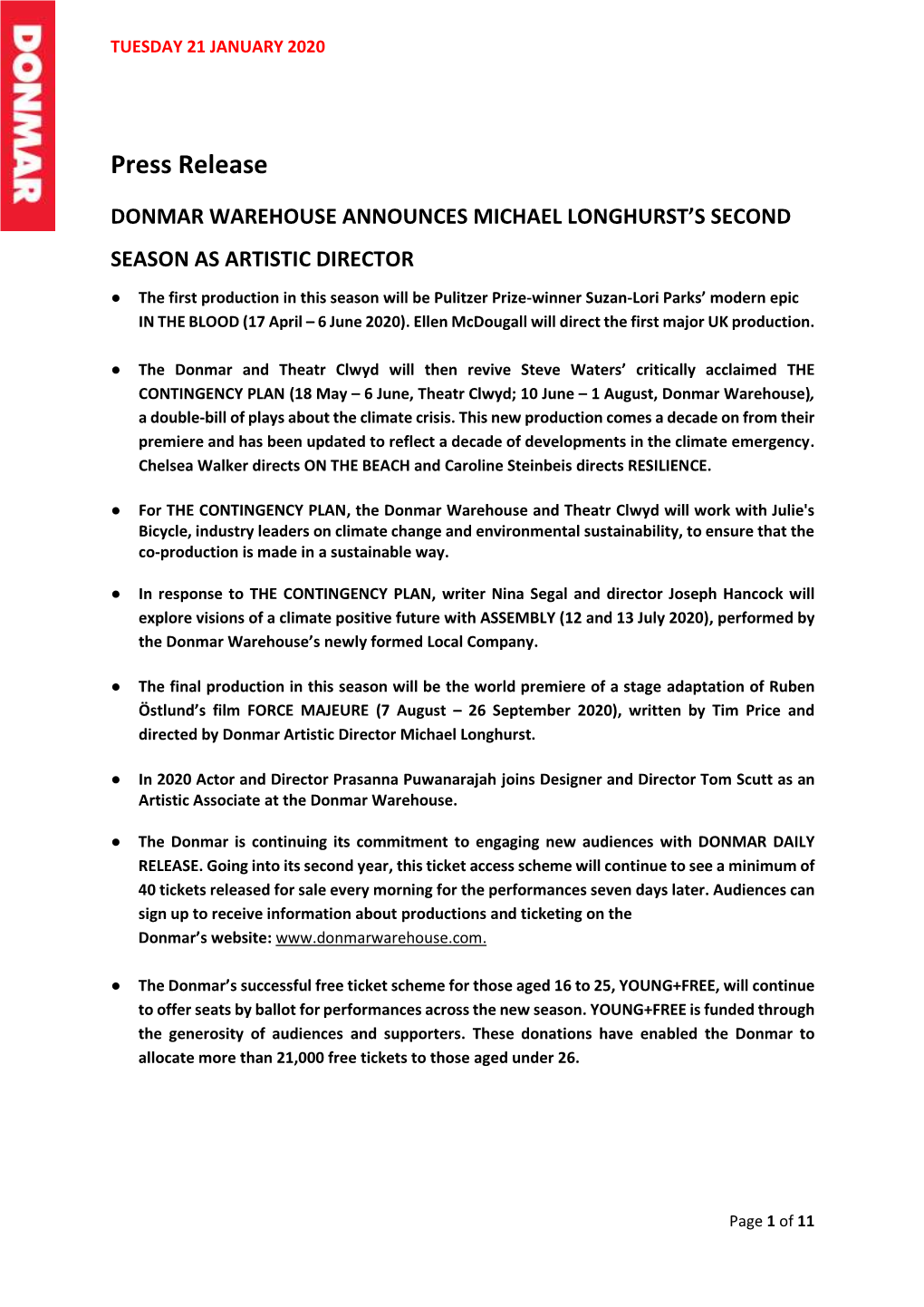Press Release DONMAR WAREHOUSE ANNOUNCES