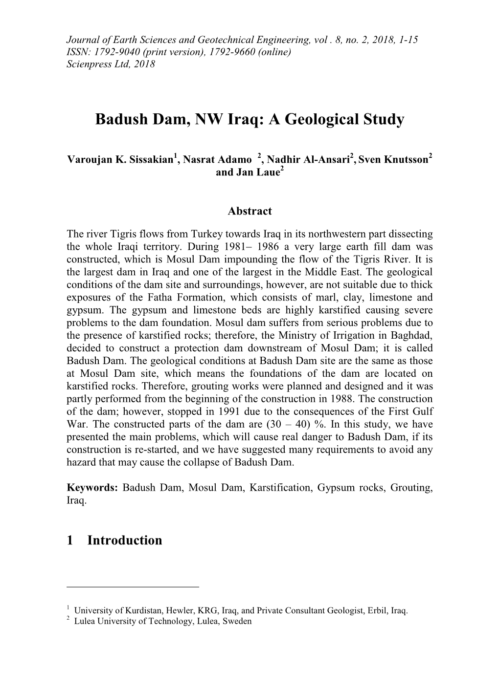 Badush Dam, NW Iraq: a Geological Study