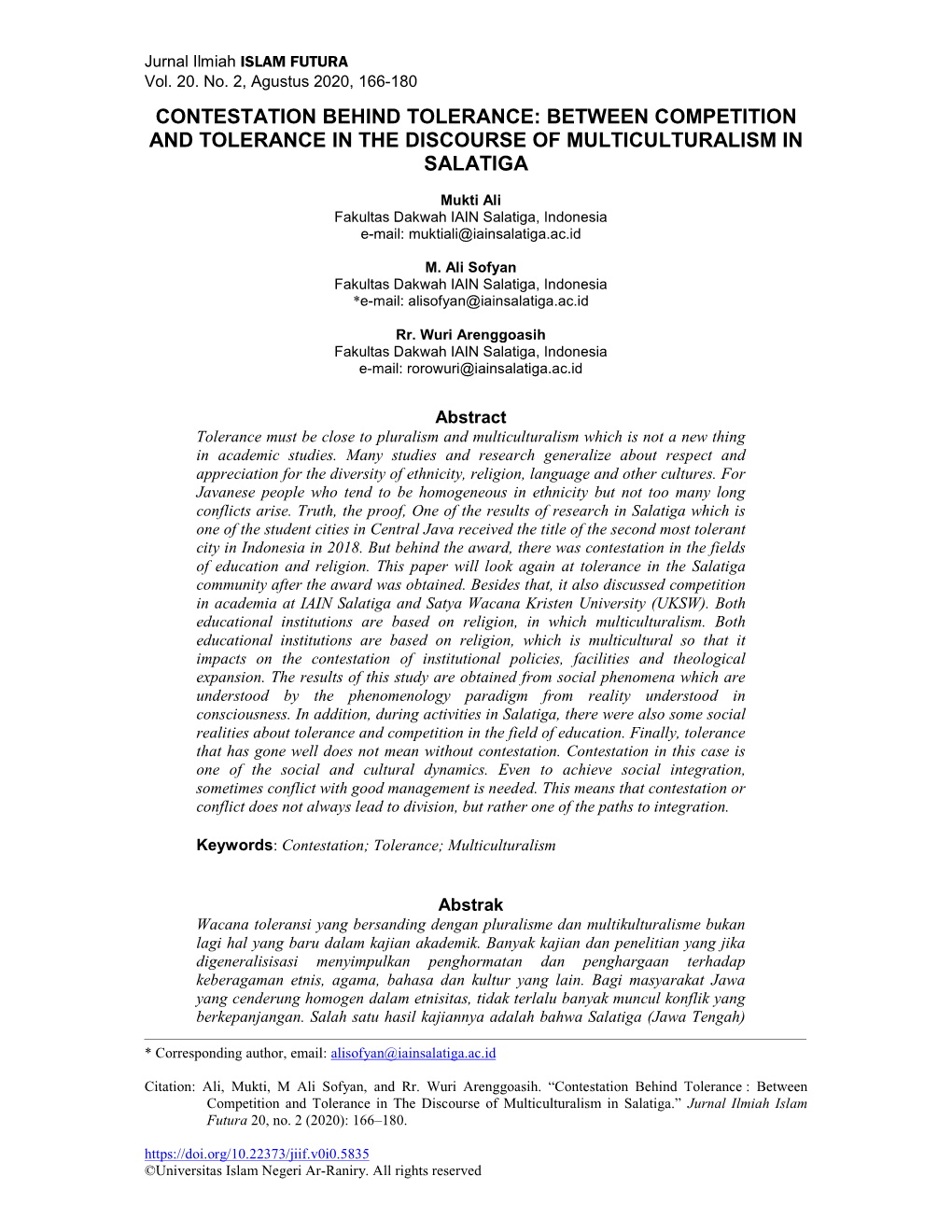 Between Competition and Tolerance in the Discourse of Multiculturalism in Salatiga
