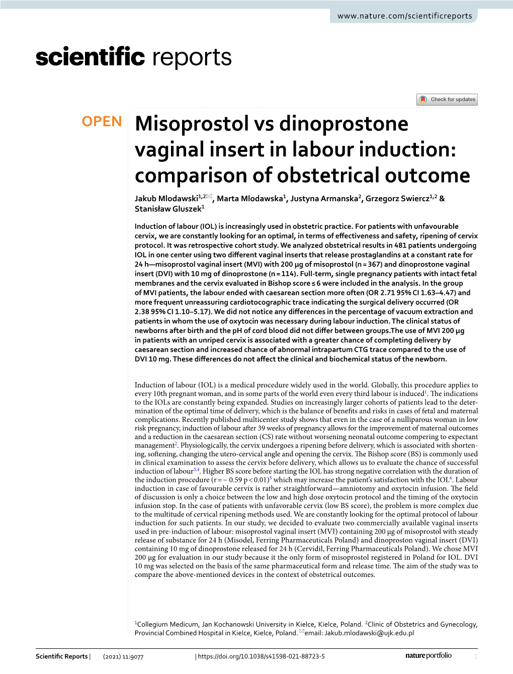 Misoprostol Vs Dinoprostone Vaginal Insert in Labour Induction