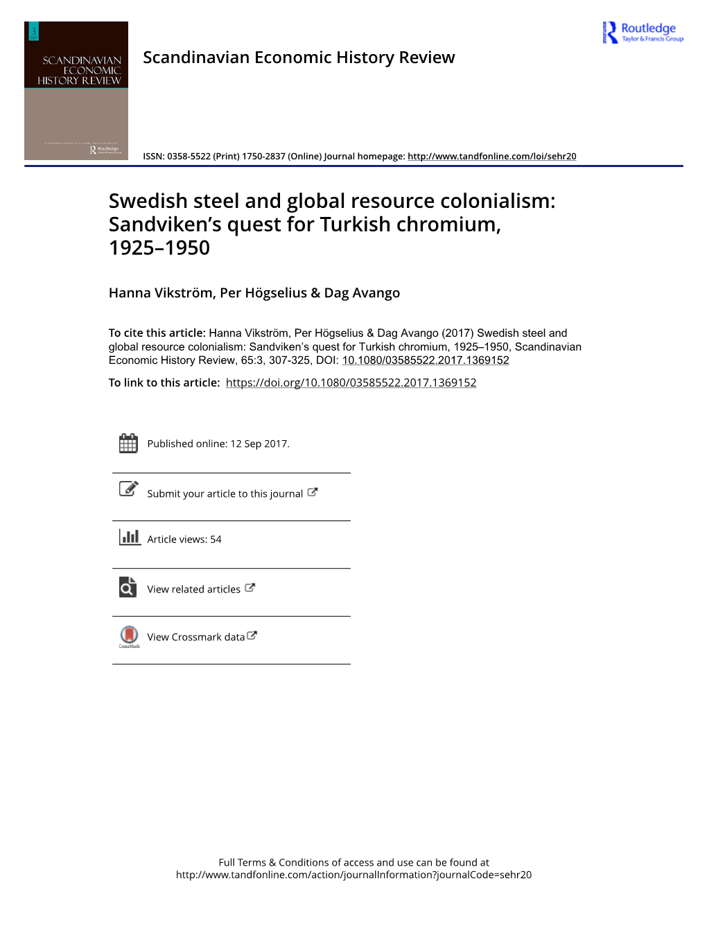 Swedish Steel and Global Resource Colonialism: Sandviken's Quest For