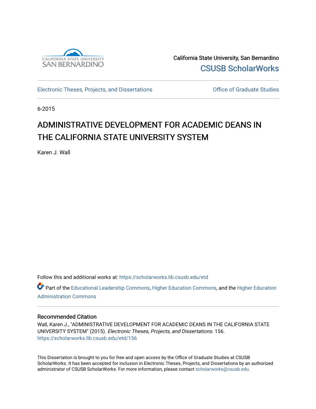 Administrative Development for Academic Deans in the California State University System