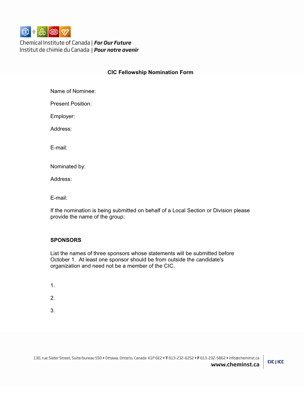 CIC Fellowship Nomination Form