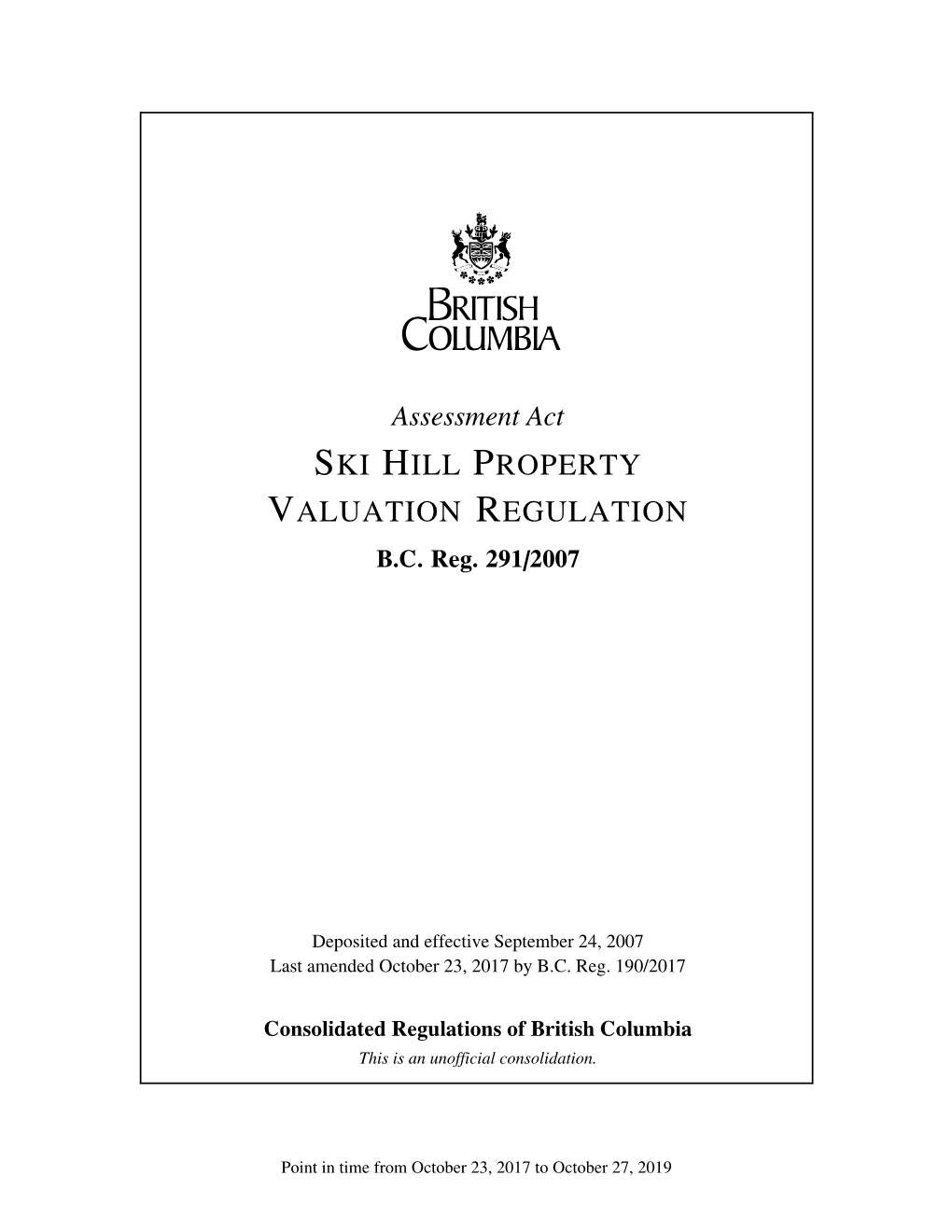 Ski Hill Property Valuation Regulation B.C