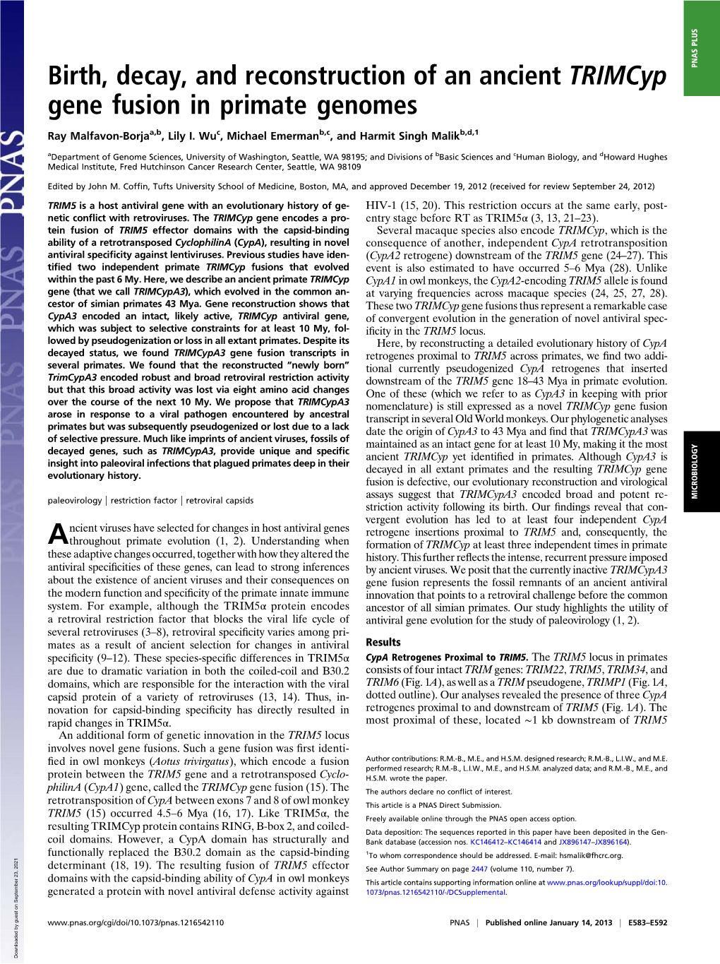 Birth, Decay, and Reconstruction of an Ancient Trimcyp Gene