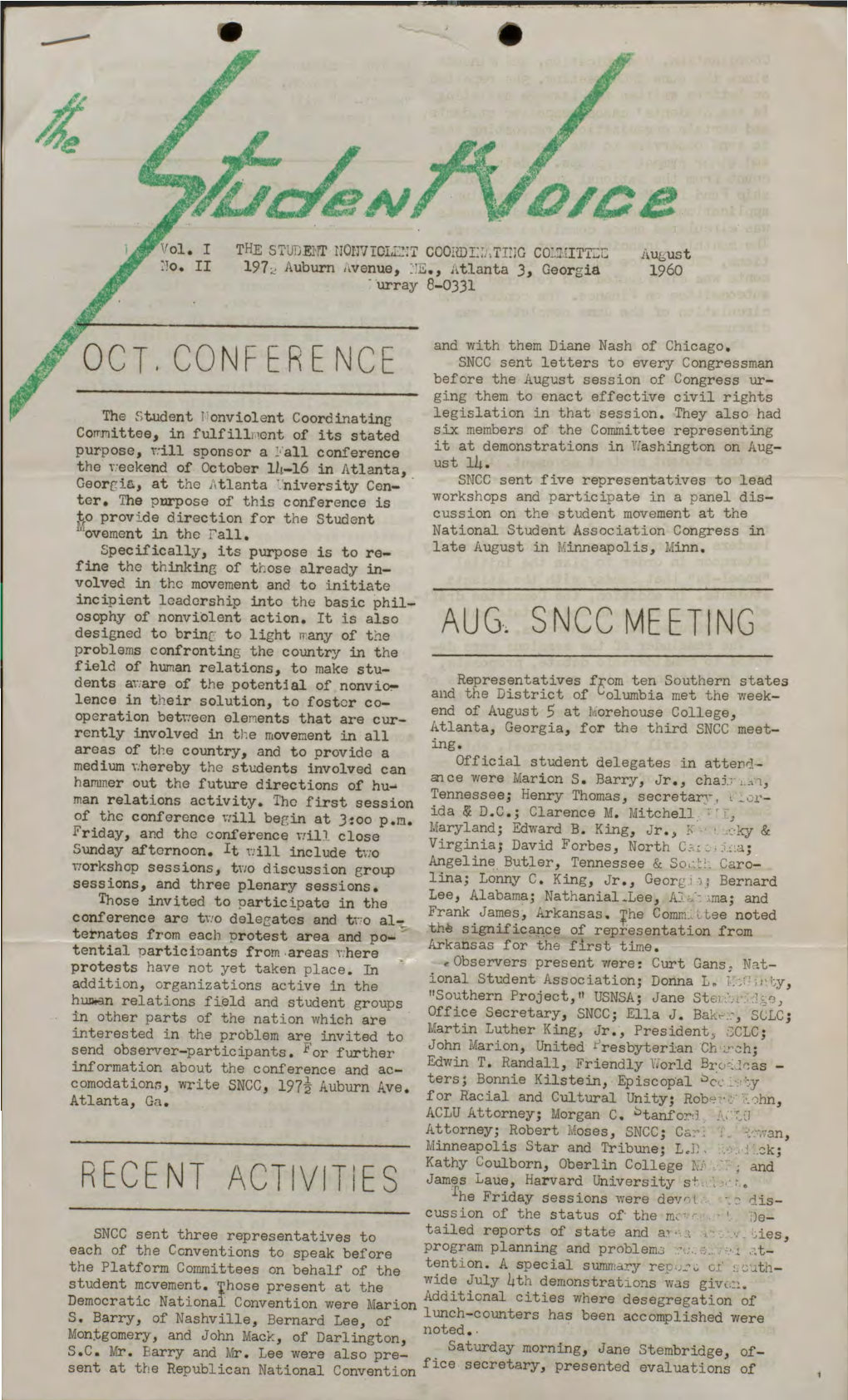 Student Voice, August, 1960