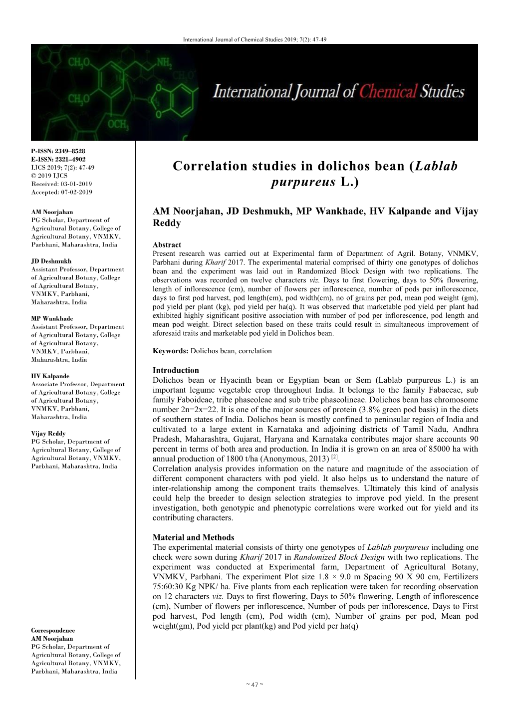 Correlation Studies in Dolichos Bean (Lablab Purpureus