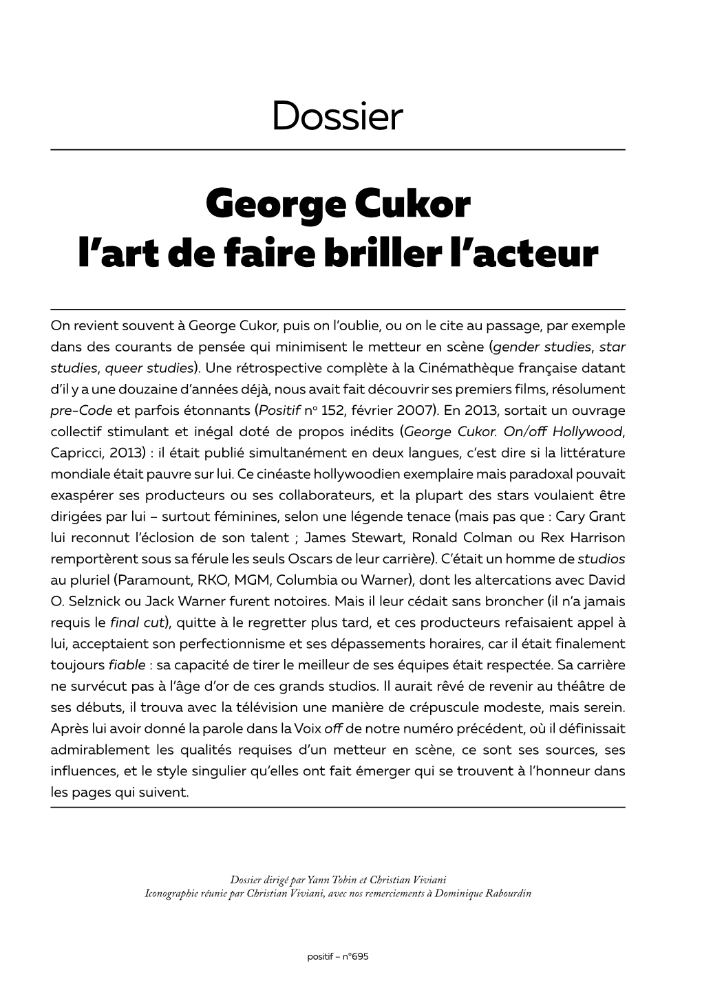 George Cukor L'art De Faire Briller L'acteur Dossier