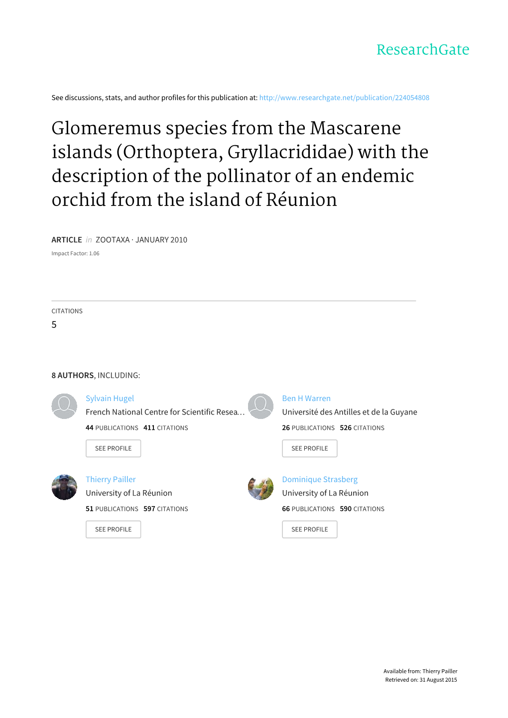 Glomeremus Species from the Mascarene Islands (Orthoptera, Gryllacrididae) with the Description of the Pollinator of an Endemic Orchid from the Island of Réunion