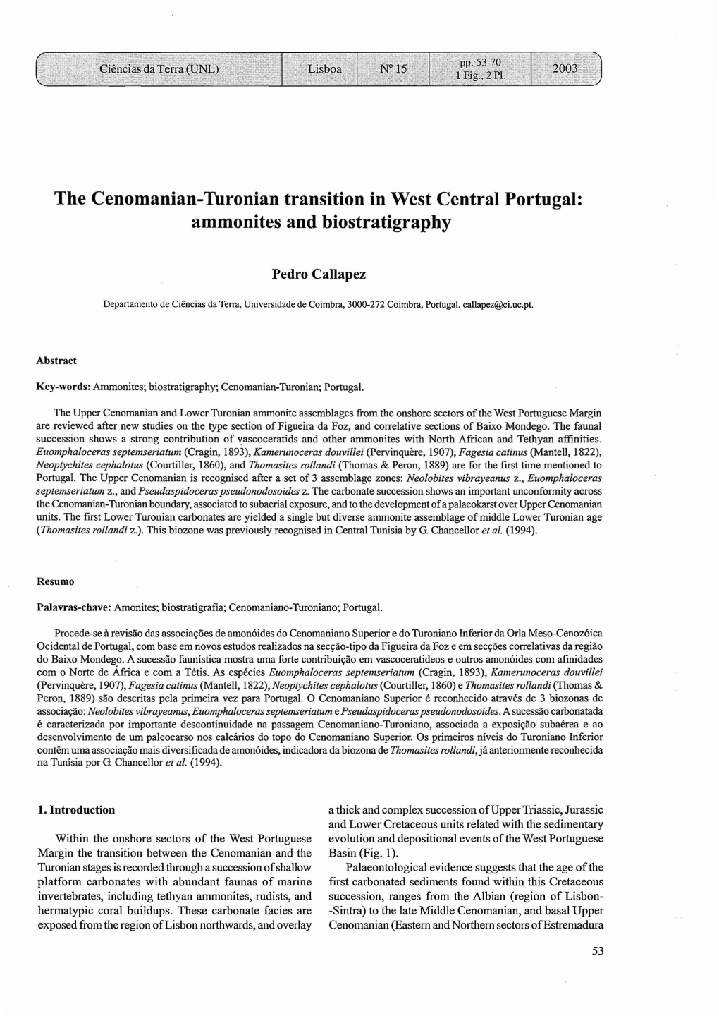 The Cenomanian-Turonian Transition in West Central Portugal: Ammonites and Biostratigraphy