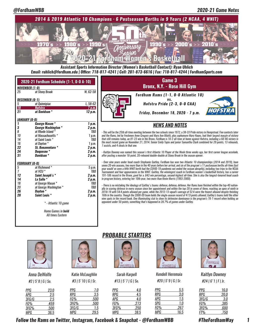 2020-21 Fordham Women's Basketball