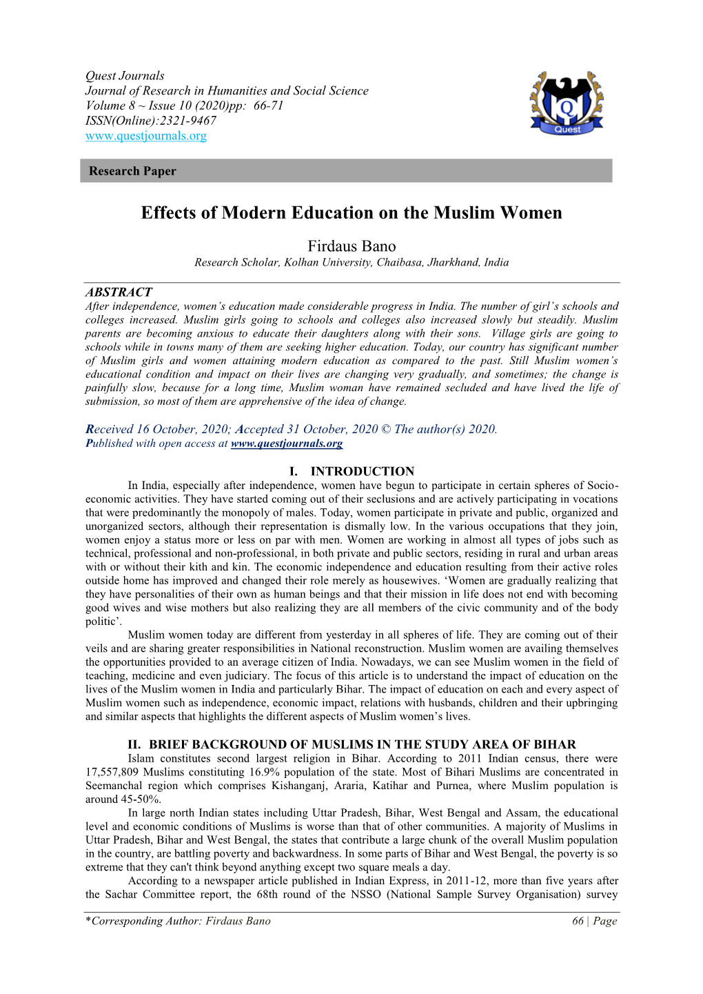 Effects of Modern Education on the Muslim Women